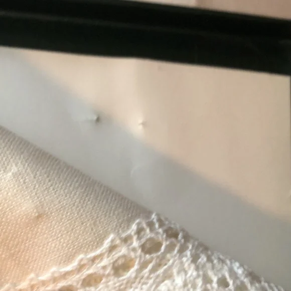 Vintage table runner linen with crocheted lace trim new in box.